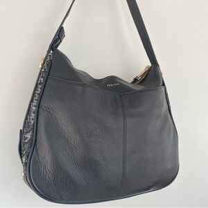 Perlina Black Pebbled Leather Hobo